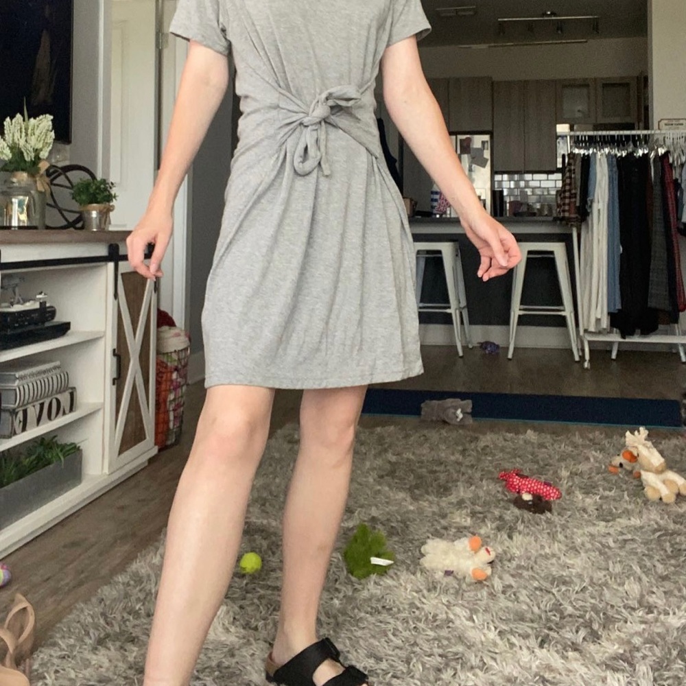 Grey tie waist t-shirt dress
